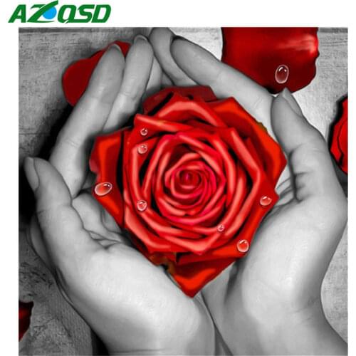 AZQSD Full Square Diamond Painting Rose Flower Mosaic Picture Of Rhinestones Gift Handmade 5d Embroidery Cross Stitch Kits