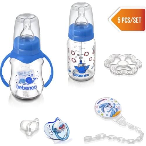 BEBENEO Newborn Baby Bottle Food Feeding Kit 5pcs/set Bottle Teether Set Feeding Gifts Mini Set Professional Made in Turkey