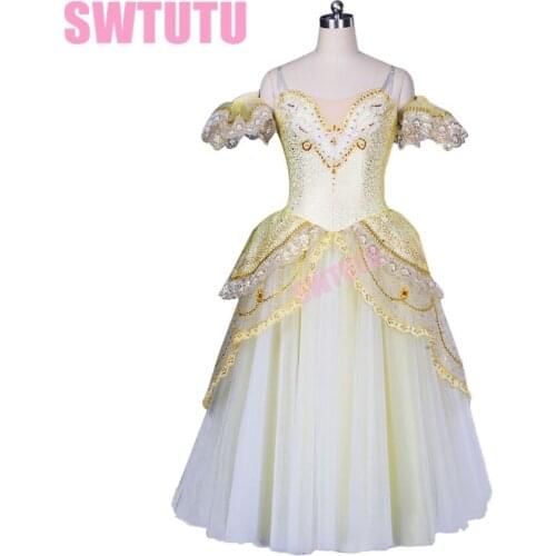 Adult White gold Giselle Ballet Dress,Gold Romantic Ballet Tutu,ballet dress for children,white tutu ballet dress BT8902