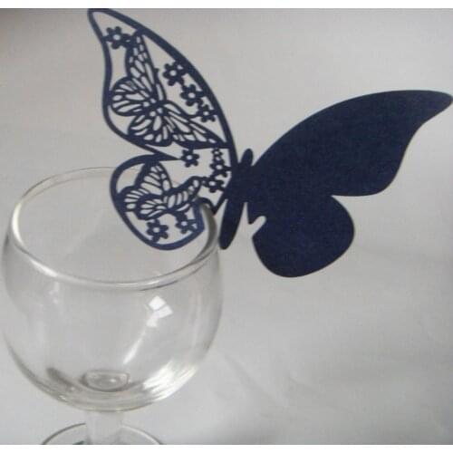 Free Shipping 48pcs wedding favor Navy Blue butterfly place card cup card name card on wine glass party supply desk decoration