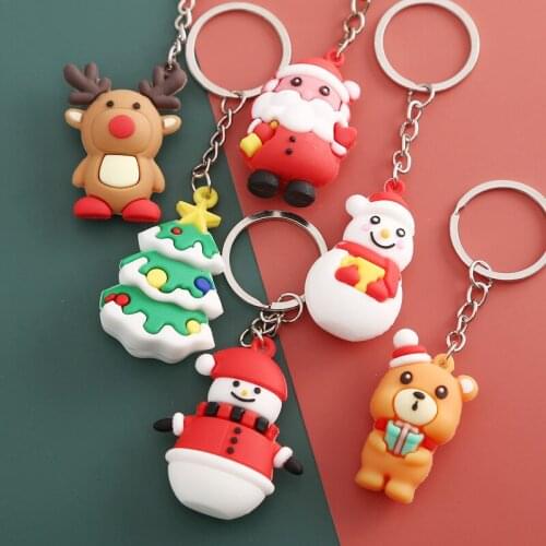 FREE SHIPPING BY DHL 100pcs/lot New Soft Silicone Christmas Keychains Christmas Tree Keyrings Santa Claus Gifts