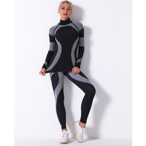 Seamless knitted long-sleeved yoga suit womens breathable moisture-wicking long-sleeved sports running fitness pants