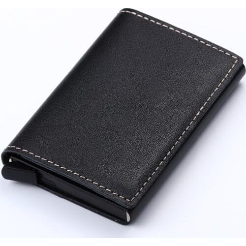 Bisi goro business credit card holder auto documents protection bank card case cow anti women men Aluminium rfid leather wallet