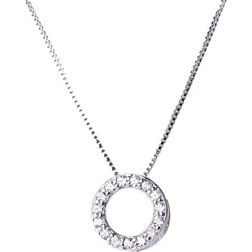 Shiny Paved Tiny Crysral Circle Round Necklaces & Pendants Rose Gold Color Chain Jewelry For Women