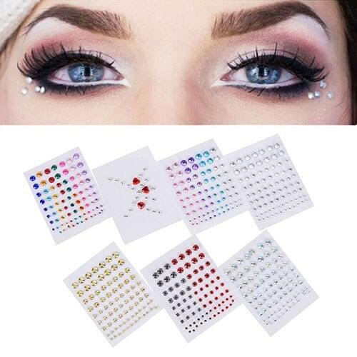 Glittering Eyebrow Makeup Face Eyes Diamond Temporary Tattoo Rock Rhinestone 3D Eyeliner Stickers Crystal For Festival Party