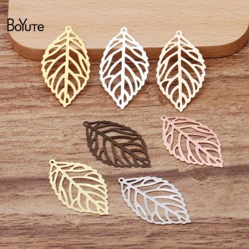 BoYuTe (100 Pieces/Lot) 35*20MM Metal Brass Filigree Leaf Pendant Charms Diy Hand Made Jewelry Accessories Wholesale