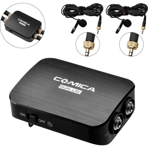 Comica CVM-D03 Dual Lavalier Lapel Microphone with Mono/Stereo Clip-on Interview Microphone for Cameras Camcorders& Smartphones