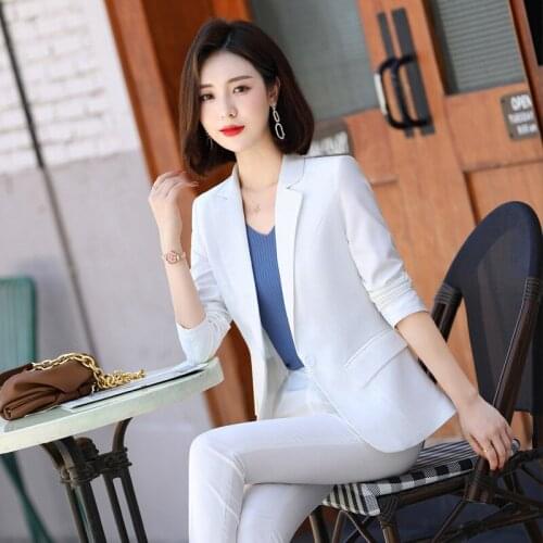 Formal Professional Women Business Blazers Suits with Pants and Jackets Coat Autumn Winter OL Pantsuits Trousers Set White