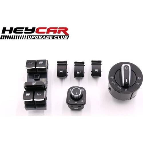 FOR CC Tiguan Passat B6 Golf Jetta MK5 MK6 Chrome AUTO Headlight switch+FOLD side mirror switch+Door window switch 6 pcs per set