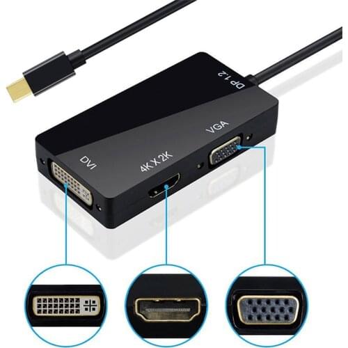 3 In 1 Thunderbolt 4K Mini Display Port Dock Converter MINI DP Male To HDMI-compatible DVI VGA Female Adapter Hub