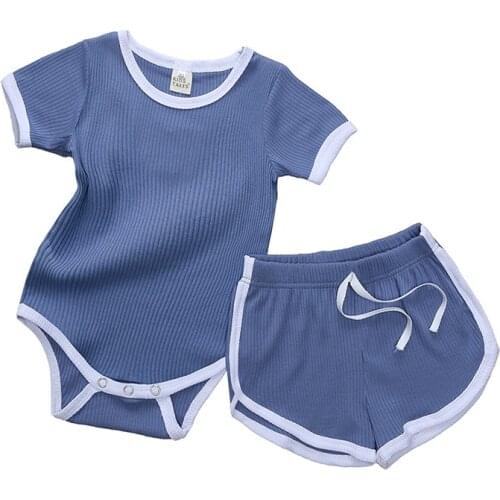 2pcs Set Summer Baby Romper Top + Short Cotton Infant Baby Boy Girl Clothes Jumpsuit Striped 4 Color Baby ropa Clothing Costume