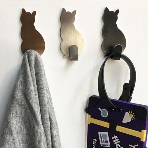 2pcs Cat Pattern Self Adhesive Hooks Storage Holder for Bathroom Kitchen Hanger Stick on Wall Hanging Door Clothes Towel Racks