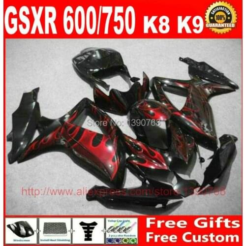 Customize Fairing kit for SUZUKI 08 09 10 GSXR 600/750 K8 GSXR600 GSXR750 2008 2009 2010 red flames in black fairings set BM65