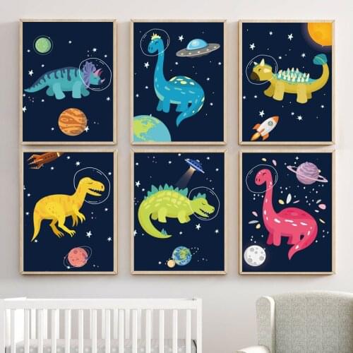 Space Astronaut Dinosaur Planet Rocket Nursery Wall Art Canvas Painting Posters And Prints Wall Pictures Baby Kids Room Decor