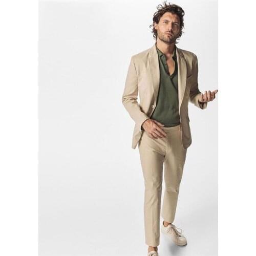 Khaki Men Suit Wedding Suits for Men Jacket Pants 2Piece Costume Homme Slim Fit Groom Tuxedo Best Man Blazer Terno Masculino