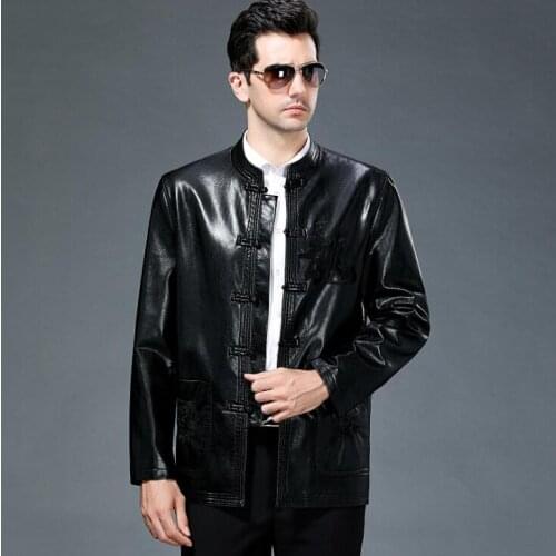 Tang suits mens leather jacket slim loose motorcycle coat men jackets Middle-aged Tang suit clothes jaqueta de couro spring