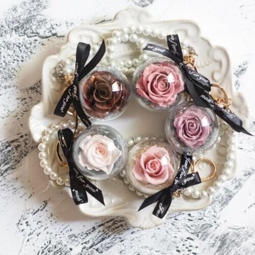 Creative Eternal Rose Keychain Present Forever Roses In Dome Pearl Ornament Leather Special Romantic Gift For Girlfriend Mothers