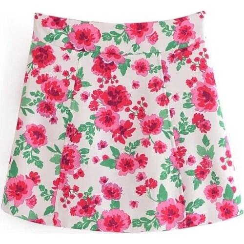 Summer Skirt Fashion Floral Print Mini Skirts Sweet Casual Holiday High Waist A Line Faldas Mujer2021 New