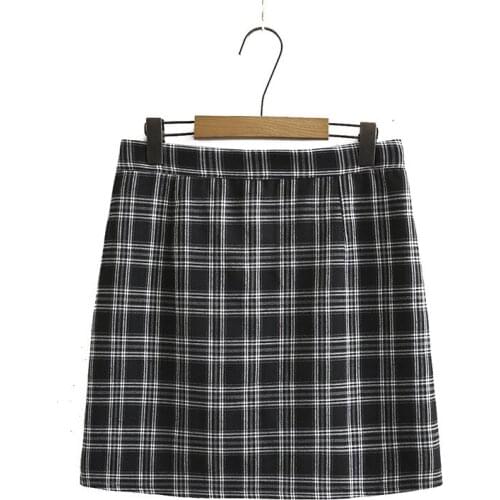 Plus Size XL-4XL Elastic Waist Plaid Mini Skirts Casual Solid Black Students Skirts