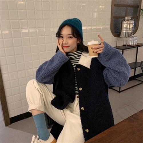 Fashion WomenAutumn Winter White Faux Fur Coat Long Sleeve Loose Thick Warm Lambs Wool Bomber Jacket Female