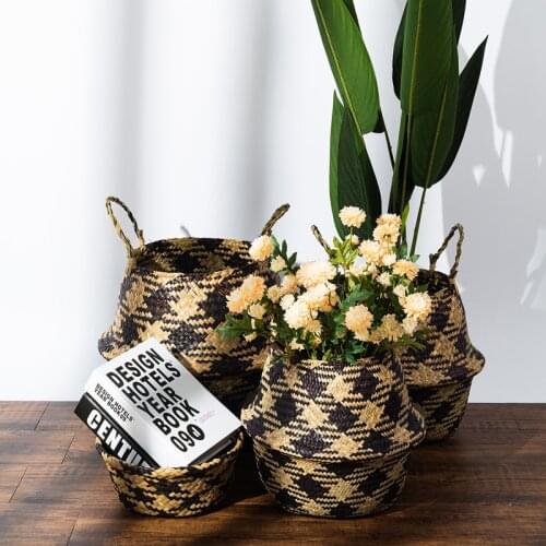 Nordic Storage Baskets Eco-Friendly Folding Seagrass Plant Flower Pot Laundry Toys Sundries Clothes Picnic Basket Home Decor