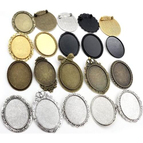 New Fashion 5pcs 30x40mm Inner Size Antique Silver Black and Bronze Pin Brooch Pierced Style Base Setting Pendant
