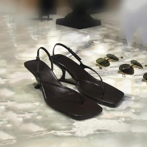2021 New Summer Sandals Women Square Toe Flip-Flop Sandalias Female Kitten Heel High Heels Shoes Women sandalias de las mujeres