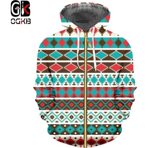 OGKB 3D Geometric Pattern Printed Zipper Hoodies Mens Womens Funny Fashion Sweatshirt Plus Size Pixel Style Stripes Coats