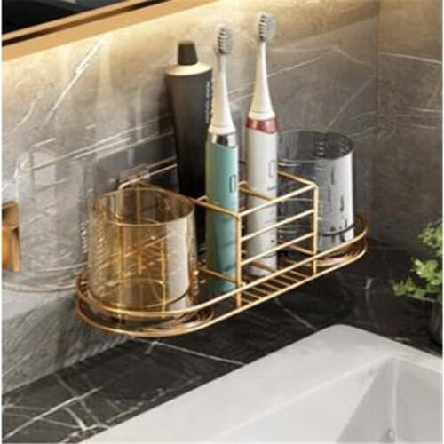 Tooth Brush Organizer Desk Stand Wall Mounted Metal Cups Bathroom Storage