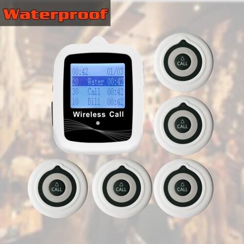 Wireless Paging System 1 Watch Receiver + 4 Call Button Transmitter Frequency 433MHz For Restaurant Waiter Clinic Cafe Shop