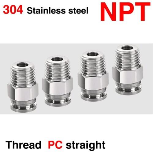 2 pcs PC NPT 304 stainless steel thread Pneumatic quick insertion of straight connector PC4 PC6 PC8 PC10 PC12 PC14 -01-02-03-04