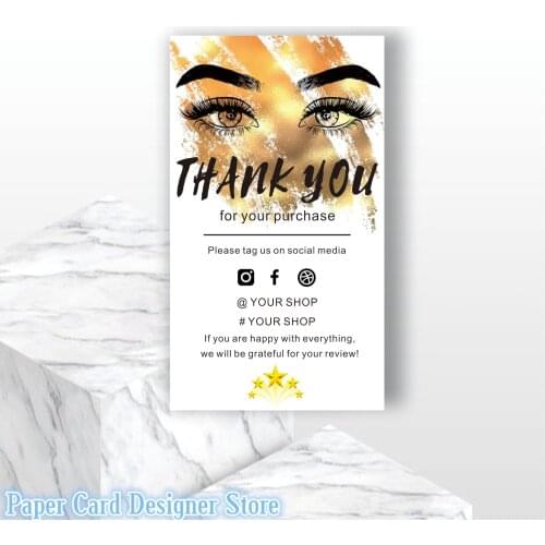 Custom Add Your LOGO Eyelash Logo Template Personalized Social Media Card Small Business Insert card Simple Shop Packaging Cards