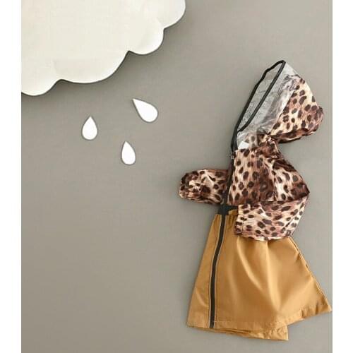 Transparent Kids Raincoat for Children Rainwear Leopard Print Impermeable Raincoats Rain Jacket Rain Poncho Women Girls 60YY198