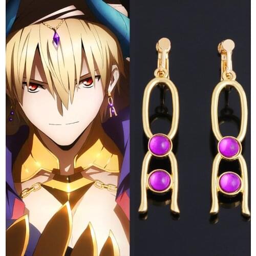 Game Fate Grand Order Gilgamesh Earrings Cosplay FGO Gold Purple Clip Earring Men Women Ear Clip Costume Accessories