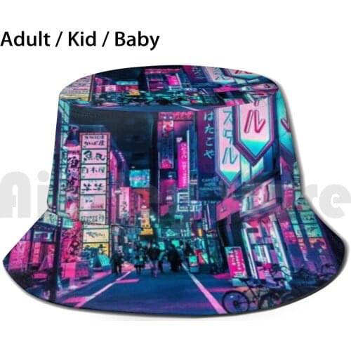 Tokyo Street Sun Hat Foldable UV Protection Tokyo Japan Alley Future Blade Runner Enter The Void Neon Lights