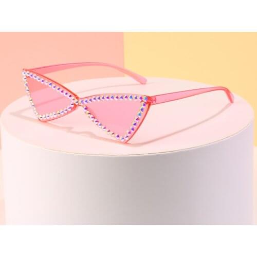 Veshion Rhinestones Women Rimless Sunglasses Cat Eye Luxury Candy Color Purple Pink Vintage Sun Glasses Female Decoration