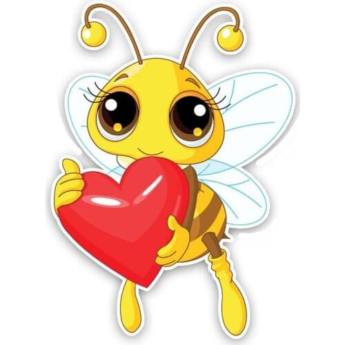 New Cartoon The Bee Holds The Love Car Stickers and Decals Cover Scratch Decals Bumper Bodywork Vinyl Car Interior KK18*13cm