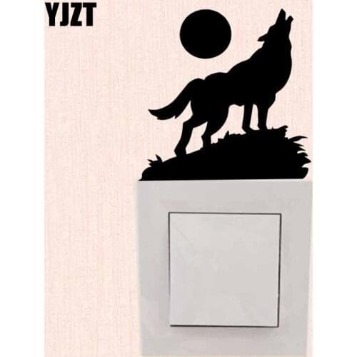 YJZT Cartoon Home Room Decor Vinyl Decal Wall Switch Sticker Animal Wolf Howling Under The Moon 17SS-0654