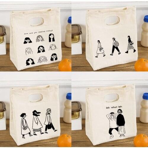 Funny Girls Print Functional Cooler Lunch Box Bags Portable Insulated Canvas Bento Tote Thermal Travel Picnic Food Storage Pouch