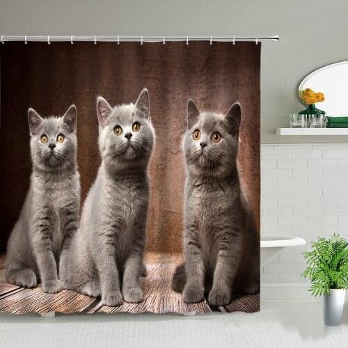 Fun Animal Cat Dog Shower Curtain Set 3d Printing Waterproof Fabric Baby Child Bathroom Decor Bath Curtains With Hook Kids Gifts