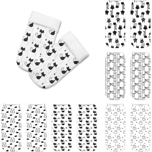 3D Cat Print Women Socks Fashion Unisex Christmas Gifts Socks Harajuku Crazy Cotton Cat Socks Female Funny Low Ankle Chaussettes