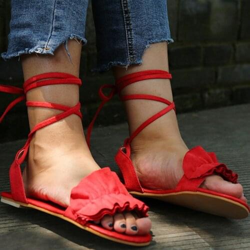 2019 Women Gladiator Sandals Lace Up Flat Heels Shoes Fashion Women Ankle Strap Summer Sandals zapatos mujer