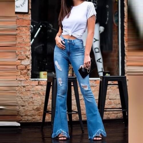 Women Vintage Denim Flare Pants Sexy Slim Fit Ladies Flared Retro Jeans Pants High Waist Stretch Pocket Plus Size Wide Leg Jeans