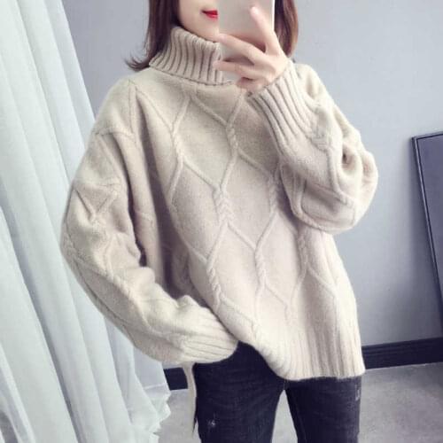 Women Twist Knitted Warm Sweaters Ladies Tops Turtleneck Sweater Women Loose Autumn Winter Plus Velvet Thicken Pullover