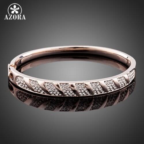 AZORA Simple Style Rose Gold Color Bangle Jewelry Made with Genuine Stellux Austrian Crystals TB0028