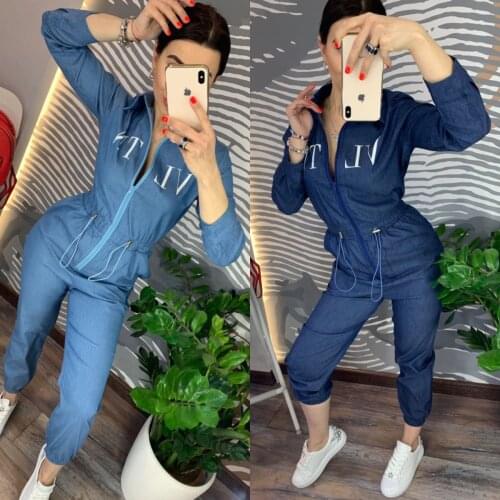 Stitching Suit Womens Tracksuits Jumpsuit Sexy Suit One-piece Pants Set Zipper High Waist Sports Set