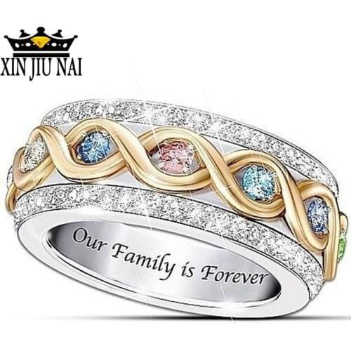 18k Gold Full Diamond Womens Colored Gemstone Ring Forever Family luxurious shine got engaged propose wedding Anniversary