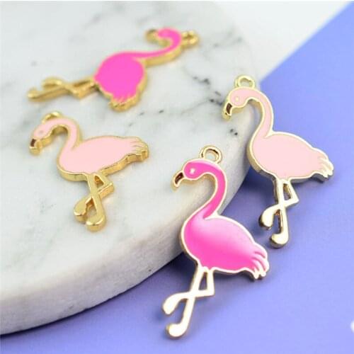 10pcs Metal Alloy Flamingo Jewelry Making Charms Accessories Enamel Bird Dangle Necklace Earrings Bracelet Gold