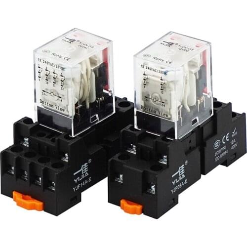 10 pieces/package small intermediate relay YJ2N-GS foot relay DC12V DC24V AC220V