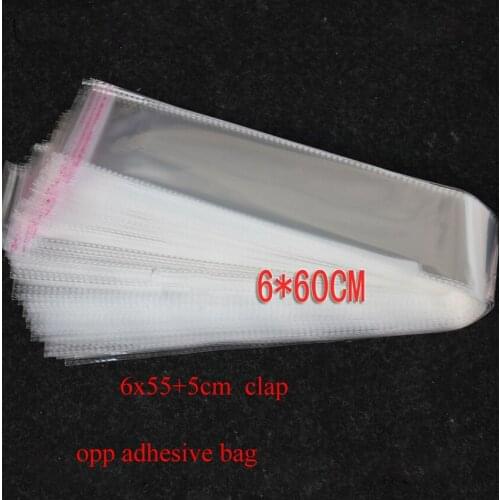 200pcs/lot Size 6x60cm ( 55+5cm Clap) Clear Opp Self Adhesive Packaging Bags For Umbrella , Tube, Poles, Pencil, Oil Pens, Rod